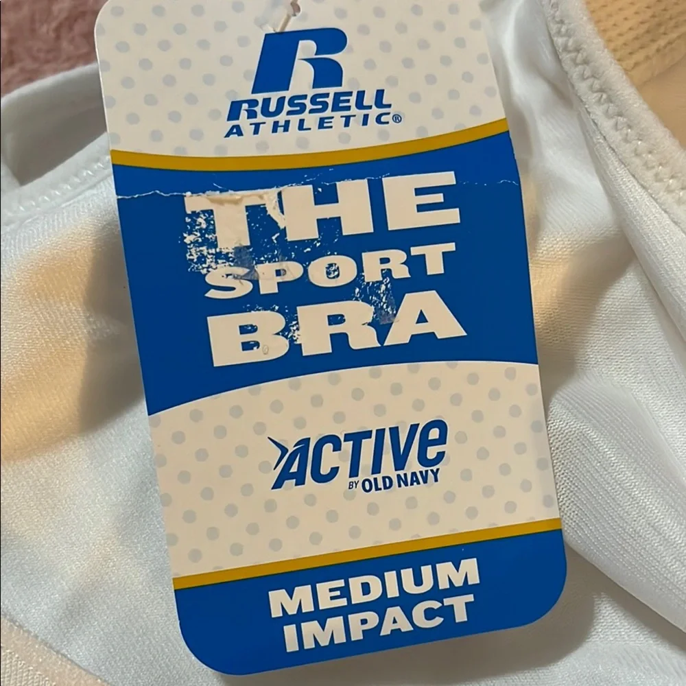 Russell Athletic Cream Sports Bra with Black Band